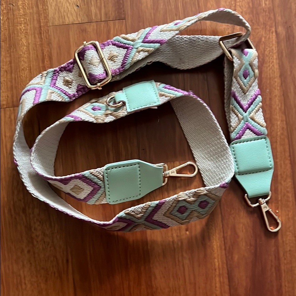 Cream and Pink Adjustable Belt with Metal Hardware